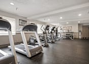 Thumbnail 14 of 43 - A spacious gym with treadmills, elliptical machines, and other exercise equipment.