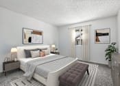 Thumbnail 22 of 31 - Bedroom in 2 Bedroom 1 Bathroom Bent Tree apartment with carpeted flooring and large window allowing for natural lighting to filter through the space.
