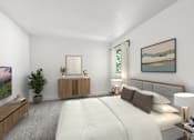 Thumbnail 15 of 31 - Spacious and cozy bedroom in 1 Bed 1 Bath Option B Bent Tree Apartment with plush carpeted flooring, and a large window allowing for gorgeous natural lighting.
