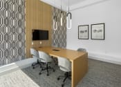Thumbnail 4 of 69 - a conference room with a wooden desk and chairs at The Venue at Orange Apartments, California