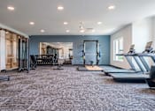 Thumbnail 14 of 28 - A spacious gym with treadmills, elliptical machines, and other exercise equipment.
