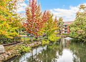 Thumbnail 24 of 27 - A beautiful autumn scene with a pond and colorful trees.