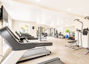 Thumbnail 5 of 40 - A well-equipped gym with treadmills, exercise balls, and weight machines.