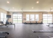 Thumbnail 4 of 19 - a gym with treadmills and weights on the floor and windows