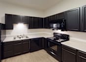 Thumbnail 9 of 18 - A kitchen with black cabinets and appliances.at Union at 16th, Indianapolis Indiana