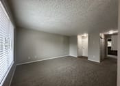 Thumbnail 5 of 17 - A room with a carpeted floor and a window with blinds.