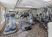 Thumbnail 11 of 59 - A gym with treadmills and exercise machines.
