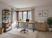 Thumbnail 16 of 58 - A home office with a desk, chair, and a printer.