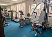 Thumbnail 20 of 58 - A gym with a variety of equipment including treadmills, stationary bikes, and weight machines.