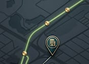 Thumbnail 36 of 36 - A map with a route highlighted and a location pin with a building icon.