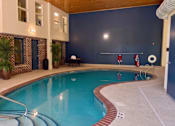 Thumbnail 59 of 59 - A swimming pool inside a house with a blue wall.