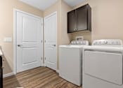 Thumbnail 14 of 19 - A laundry room with a washer and dryer.