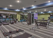 Thumbnail 3 of 40 - a fitness center with a lot of weights on the floor at Hunters Creek Apartments, Denton, TX
