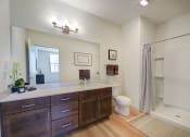 Thumbnail 8 of 36 - a bathroom with a large mirror and a toilet at Statesman Apartments, Franklin, WI