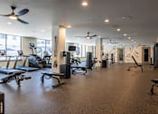Thumbnail 6 of 22 - Fitness center with cardio and strength equipment at Timber Club Apartments, Missouri
