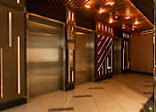 Thumbnail 4 of 37 - Modern elevator lobby with wood ceiling accents at 1134 Fulton Street Apartments, New York, 11216
