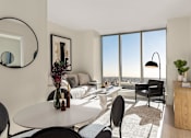 Thumbnail 26 of 56 - a living room with a view and a table and chairs at The Paxton, Brooklyn, NY