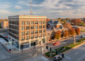 Thumbnail 29 of 29 - an aerial view of a building on the corner of a city street at The Nicholas, St Louis, MO 63104