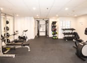 Thumbnail 29 of 42 - a gym with exercise equipment and weights on the floor