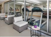 Thumbnail 18 of 23 - a seating area with couches and a table in front of a treadmill