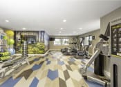 Thumbnail 20 of 22 - a home gym with a mural of a forest on the wall