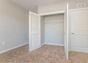 Thumbnail 16 of 24 - A white closet with a carpeted floor and a white door.