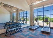 Thumbnail 36 of 74 - a gym with cardio equipment and windows with a view of the outdoors