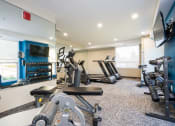 Thumbnail 7 of 19 - a gym with cardio equipment and a flat screen tv
