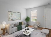 Thumbnail 16 of 48 - a living room with grey walls and a white door