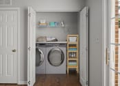 Thumbnail 17 of 48 - a small laundry room with a washer and dryer