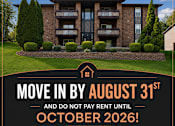 Thumbnail 24 of 24 - A real estate advertisement offering a move-in by August 31st with a phone number and website provided for scheduling a tour.