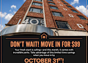 Thumbnail 44 of 44 - A promotional image for a building with the number 1405 on it, advertising a move-in offer for $99.