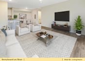 Thumbnail 18 of 31 - a living room with two white couches and a coffee table