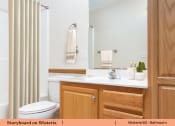 Thumbnail 28 of 30 - a bathroom with a toilet and a sink and a mirror