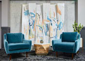 Thumbnail 26 of 39 - Two blue chairs at Centerline Apartments, Omaha, Nebraska