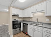 Thumbnail 20 of 27 - A kitchen with white cabinets and a stainless steel dishwasher.
