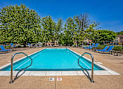 Thumbnail 18 of 21 - A swimming pool surrounded by trees and lounge chairs.
