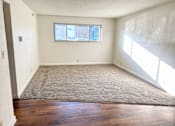 Thumbnail 6 of 16 - A room with a rug on the floor and a window with blinds.