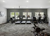 Thumbnail 46 of 51 - A gym with treadmills, elliptical machines, and other exercise equipment.