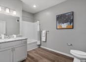 Thumbnail 41 of 42 - a bathroom with a sink and a toilet and a shower