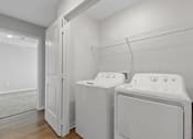Thumbnail 29 of 58 - A laundry room with a washer and dryer.
