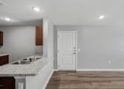 Thumbnail 25 of 45 - A kitchen with a sink and a door.