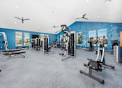Thumbnail 72 of 83 - A gym with a variety of equipment including weights and cardio machines.