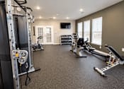 Thumbnail 11 of 19 - A well-equipped home gym with a variety of exercise machines.