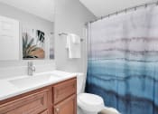 Thumbnail 14 of 28 - a bathroom with a toilet sink and shower at Stonewater Apartments, Louisville