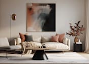 Thumbnail 4 of 10 - A modern living room with a large abstract painting on the wall.