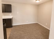 Thumbnail 21 of 38 - A room with a brown carpet and a white countertop.