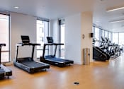 Thumbnail 13 of 78 - A gym with treadmills and elliptical machines.