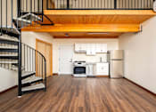 Thumbnail 15 of 27 - Kitchen with a staircase view at Atomic Orchard Experiment, Oregon, 97232