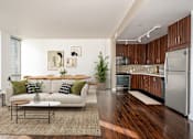Thumbnail 72 of 78 - A modern living room with a white couch and a coffee table.